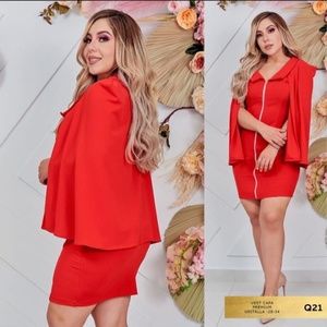 RED CLASSY DRESS WITH SHAWL SIZE SMALL